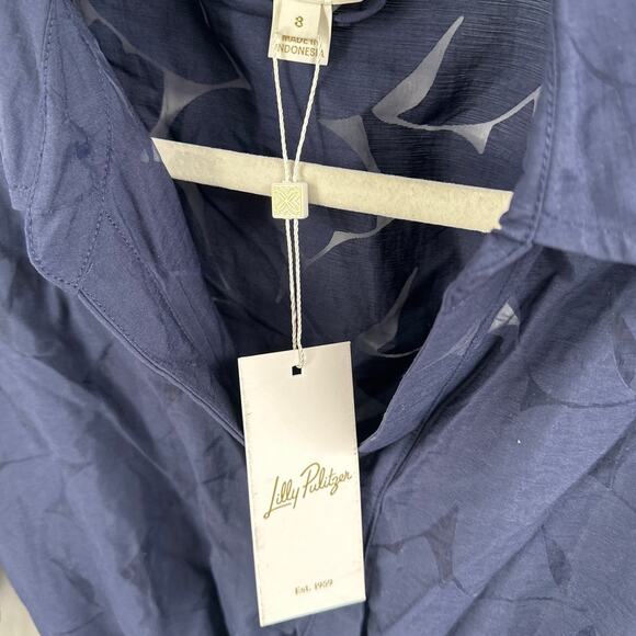 Lilly Pulitzer Women's True Navy Flora Faille Amrita Shirtdress Size 8 - Picture 6 of 9